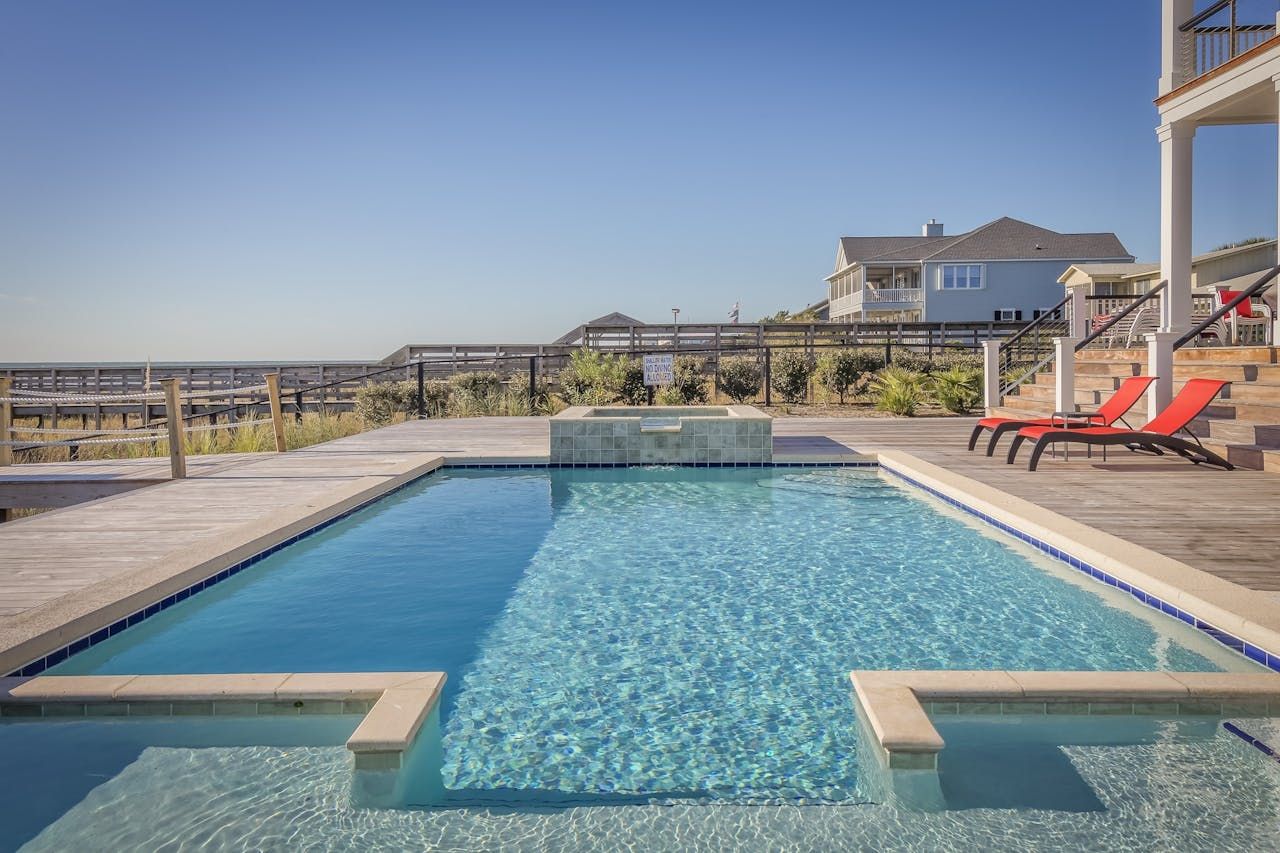 Custom swimming pool under a blue sky